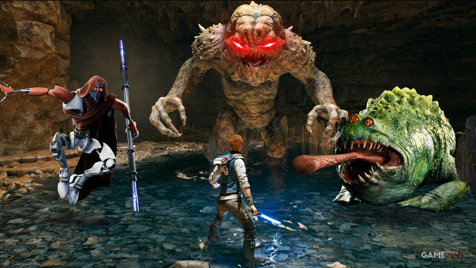 three legendary bosses from star wars jedi: sruvivor attacking cal.