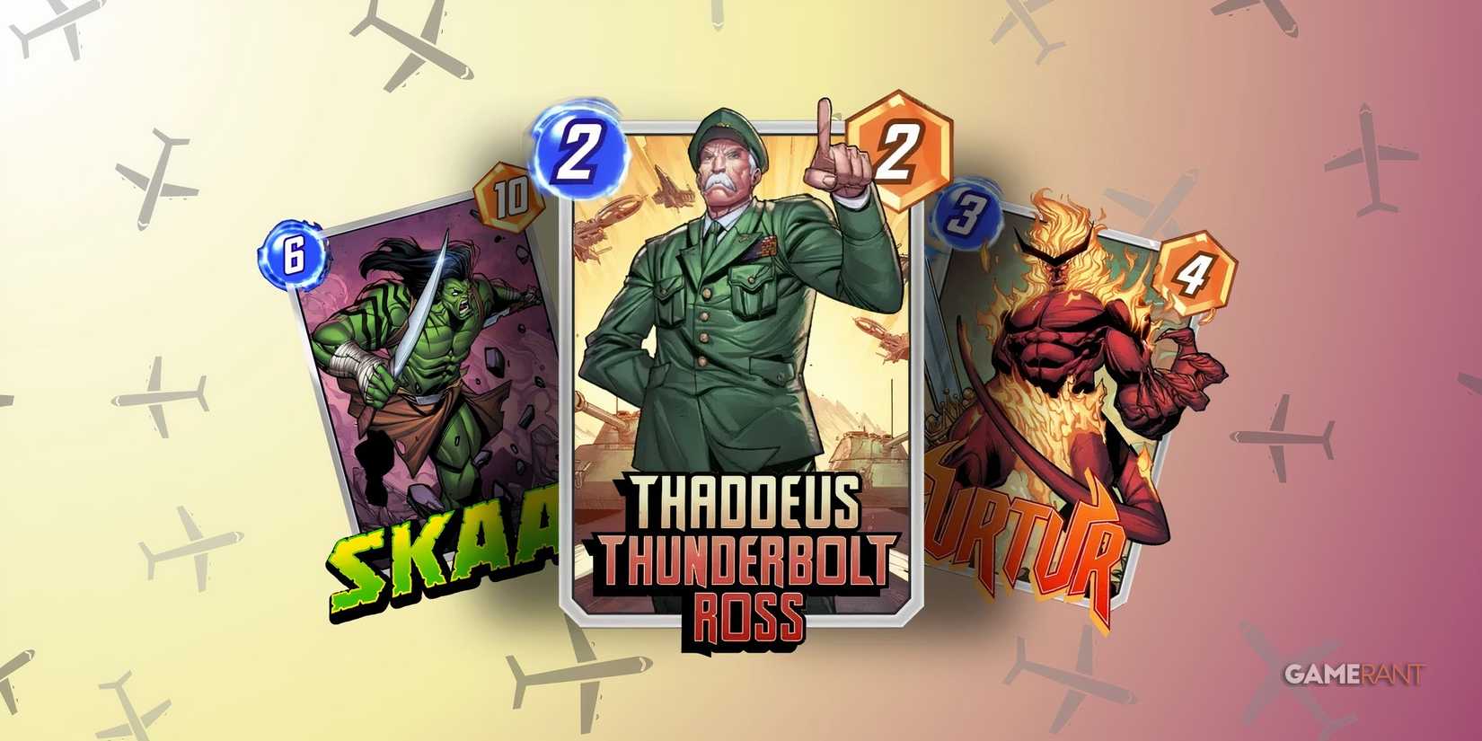 thaddeus thunderbolt ross card along with skaar and surtur from marvel snap.