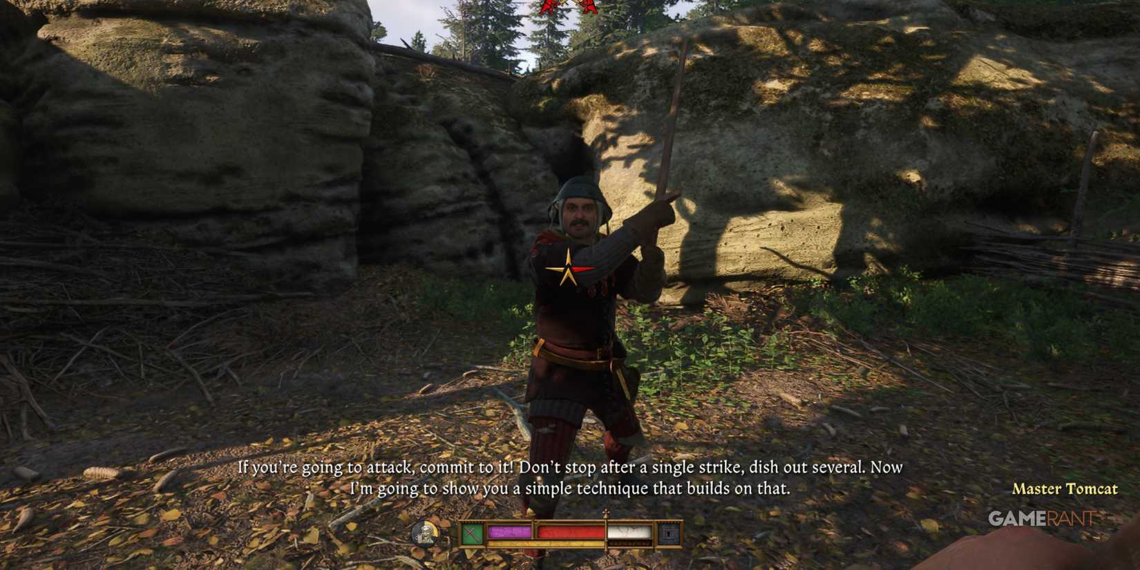 Train combat skills by speaking with Tomcat early in Kingdom Come Deliverance 2