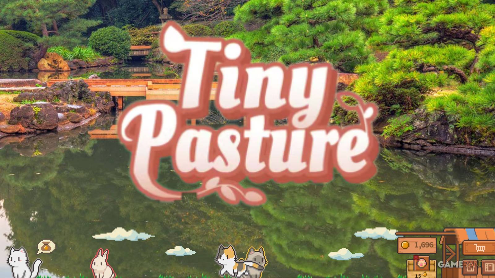 A screenshot of tiny pasture with the game logo overhead