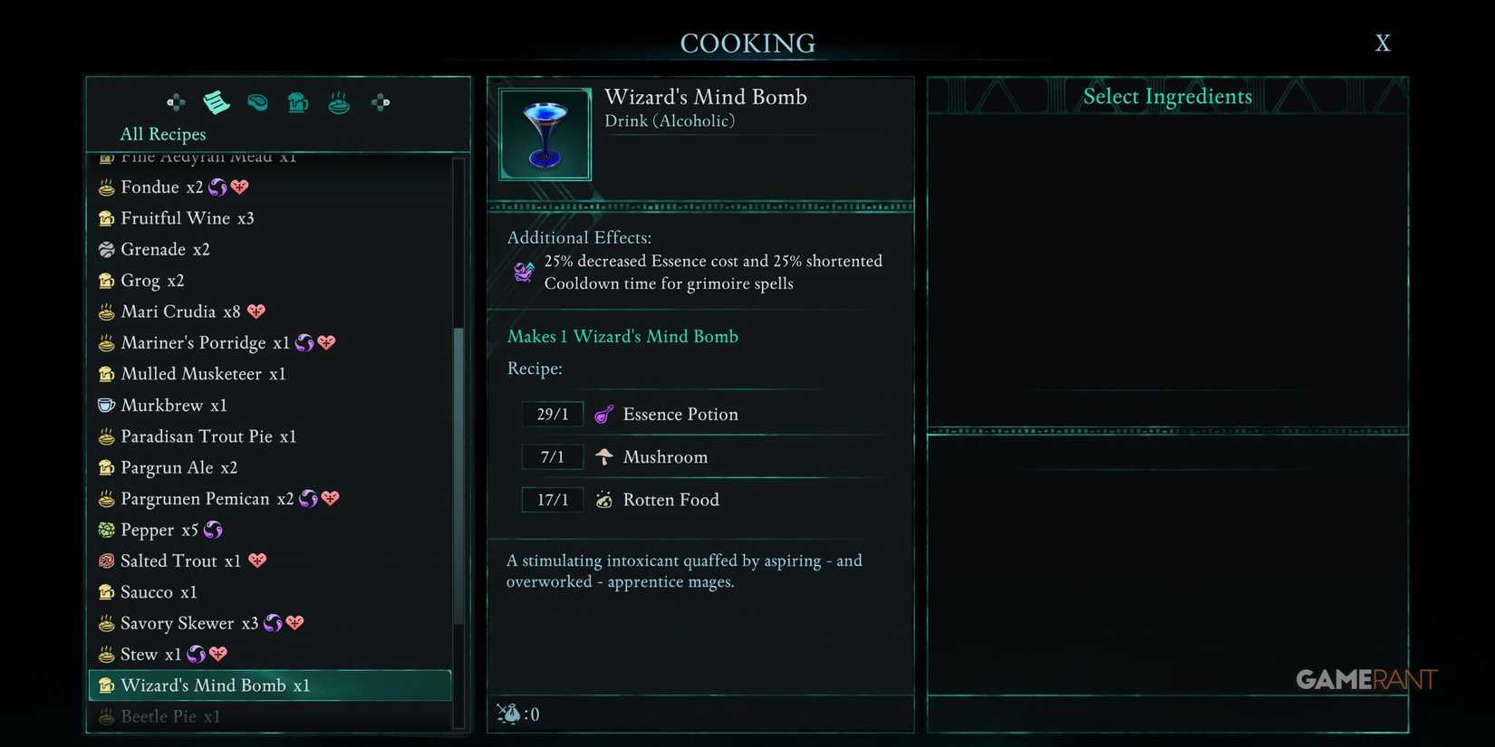 Wizard's Mind Bomb recipe in Avowed