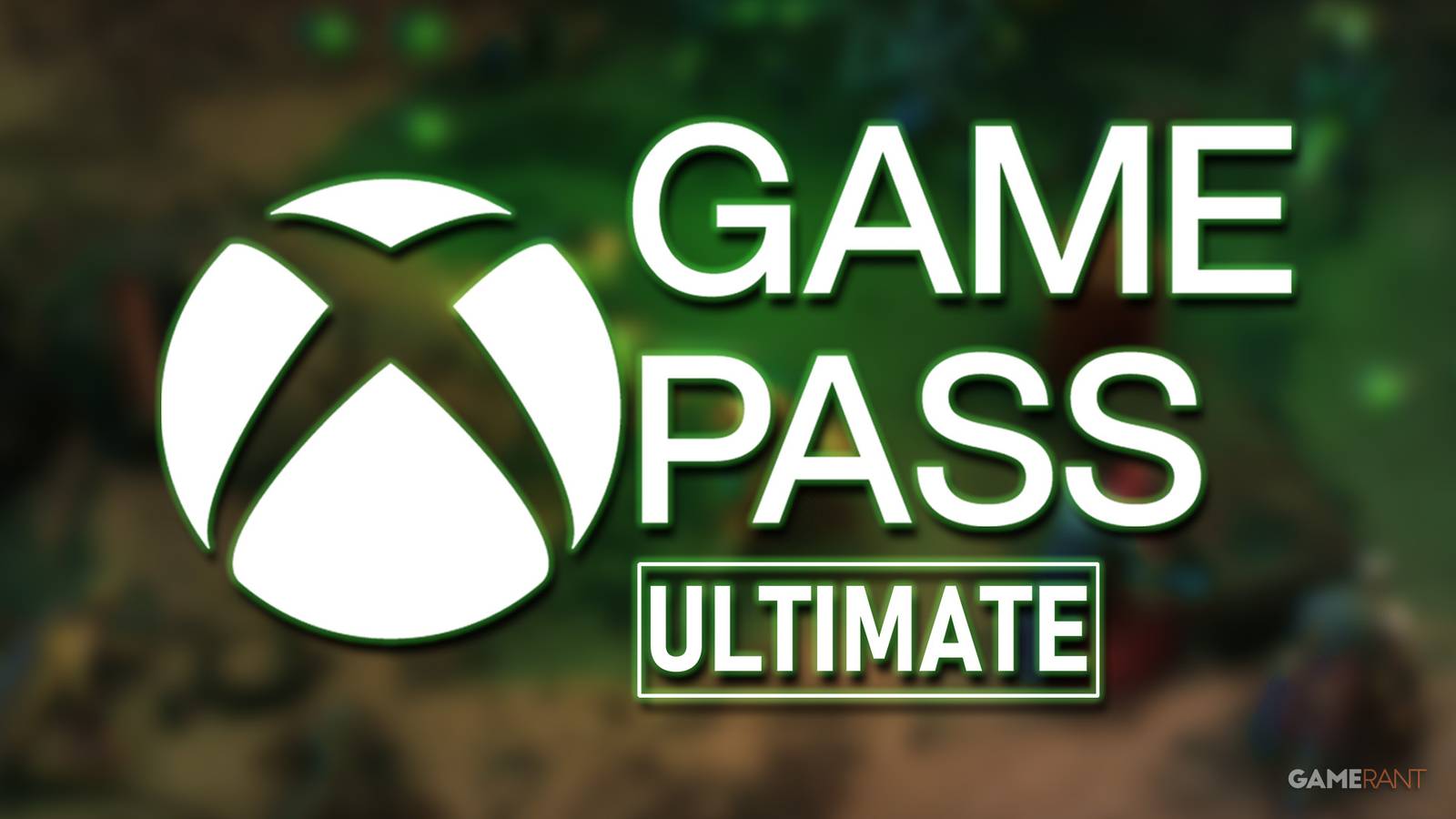 Xbox Game Pass Ultimate logo over Warhammer 40k Rogue Trader blurred promo gameplay screenshot
