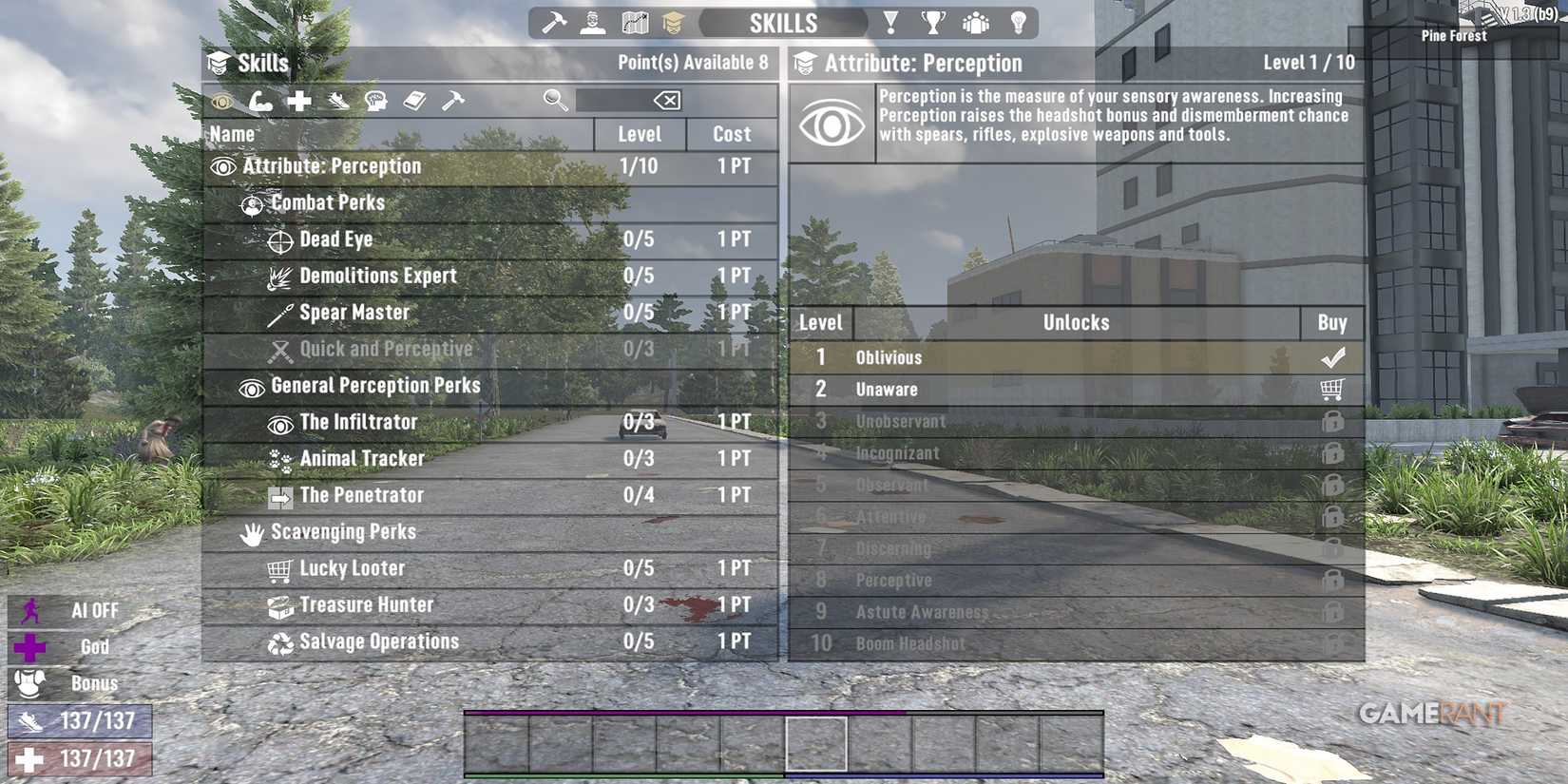 7 Days To Die Skill Menu