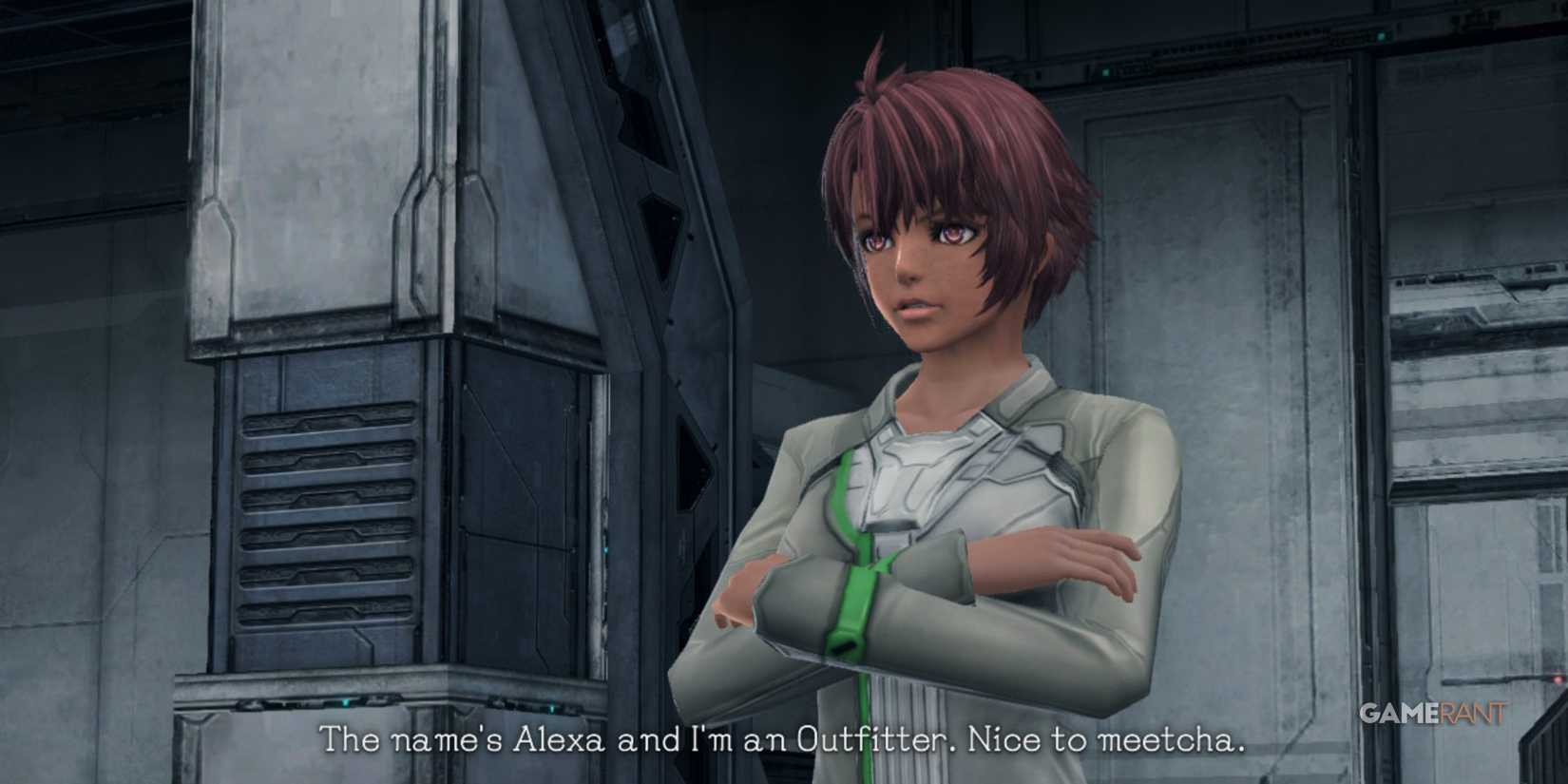 Alexa introduces herself as an Outfitter during a scene inside NLA in Xenoblade Chronicles X Definitive Edition