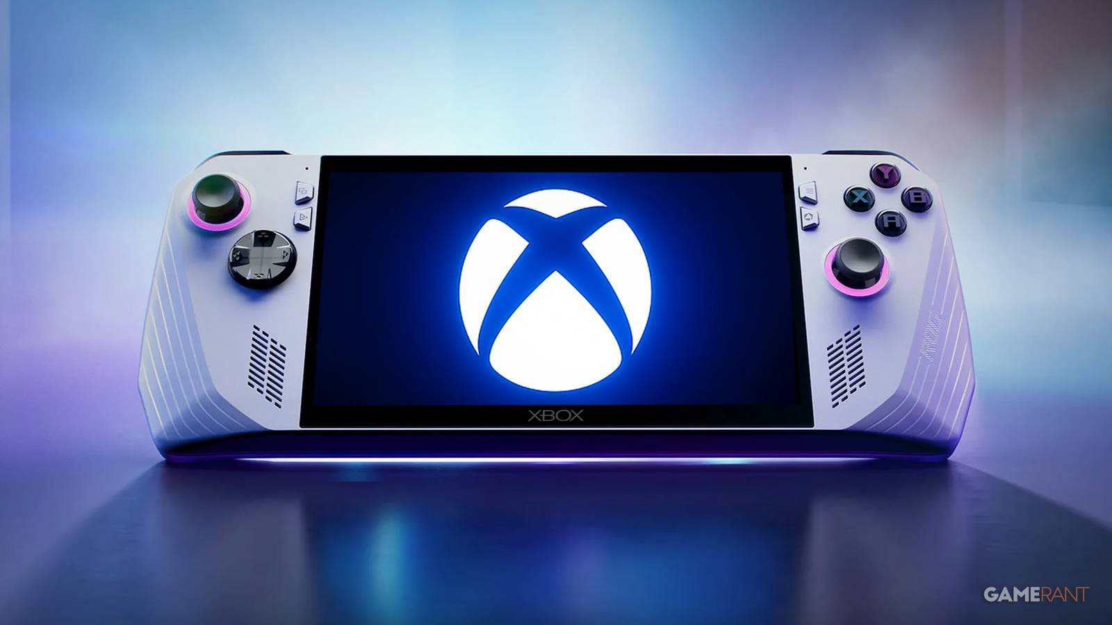 ASUS Rog Ally displaying glowing Xbox handheld console logo emblem submark 2x1 composite GR