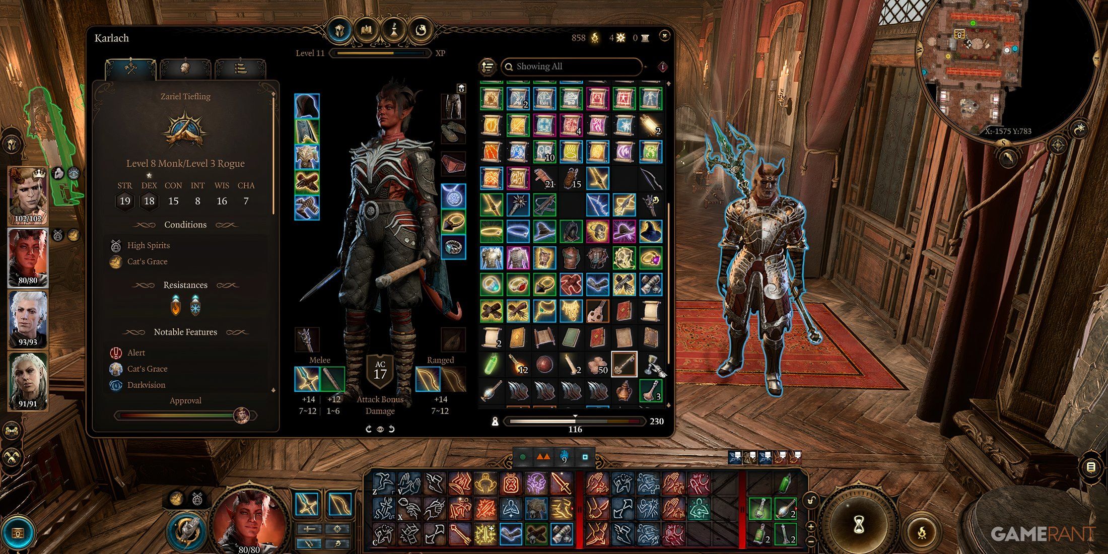 Character inventory screen in Baldur's Gate 3