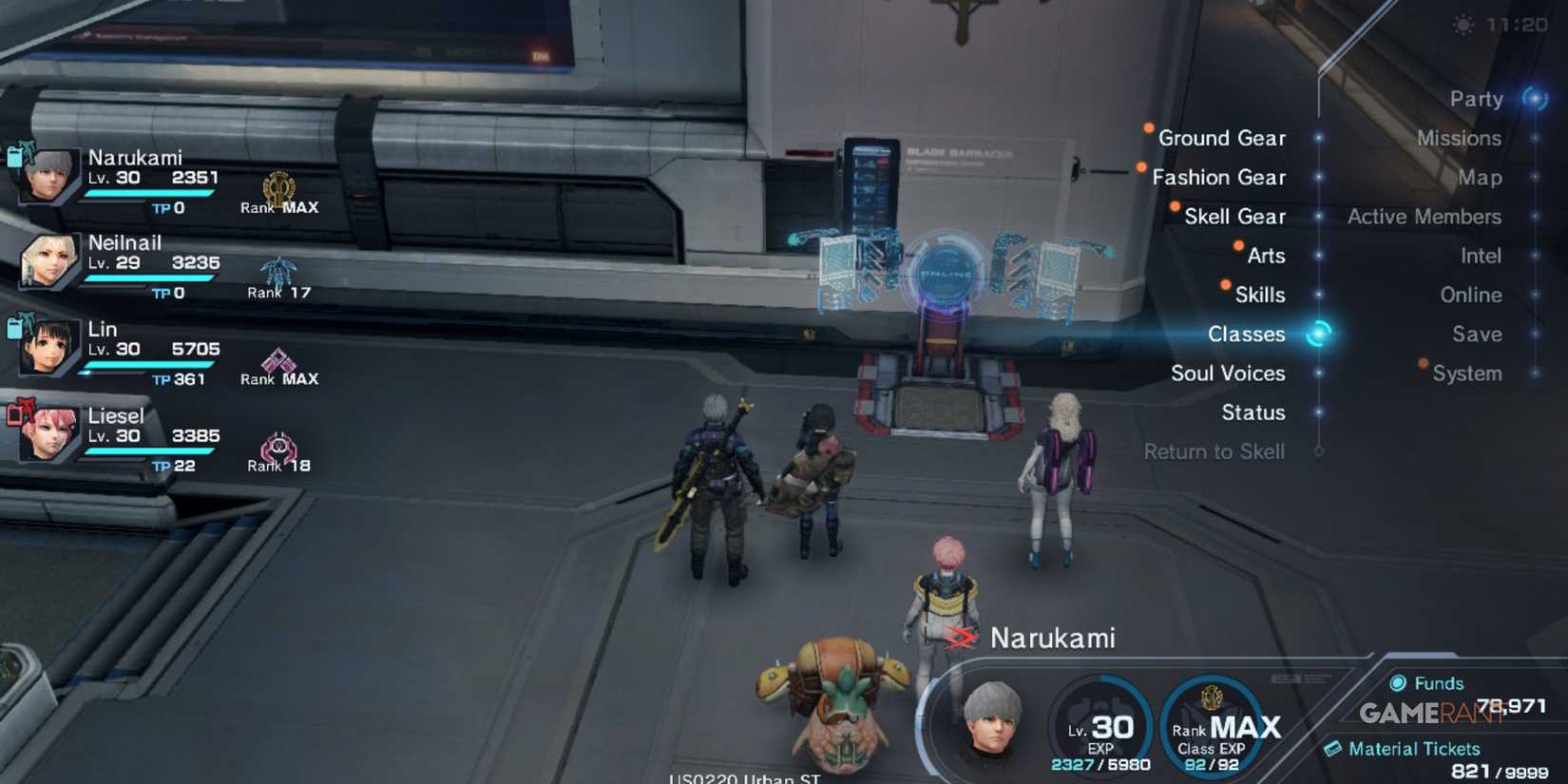 Class change menu showing party members’ levels and ranks in Xenoblade Chronicles X Definitive Edition