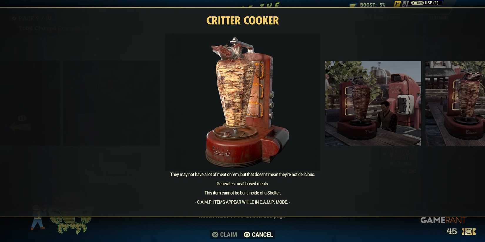 Critter Cooker Reward Fallout 76