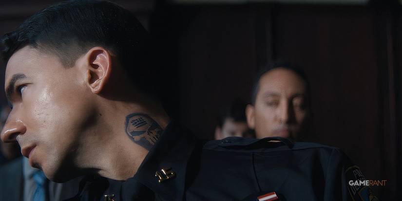 daredevil born again episode 3 police with punisher tat