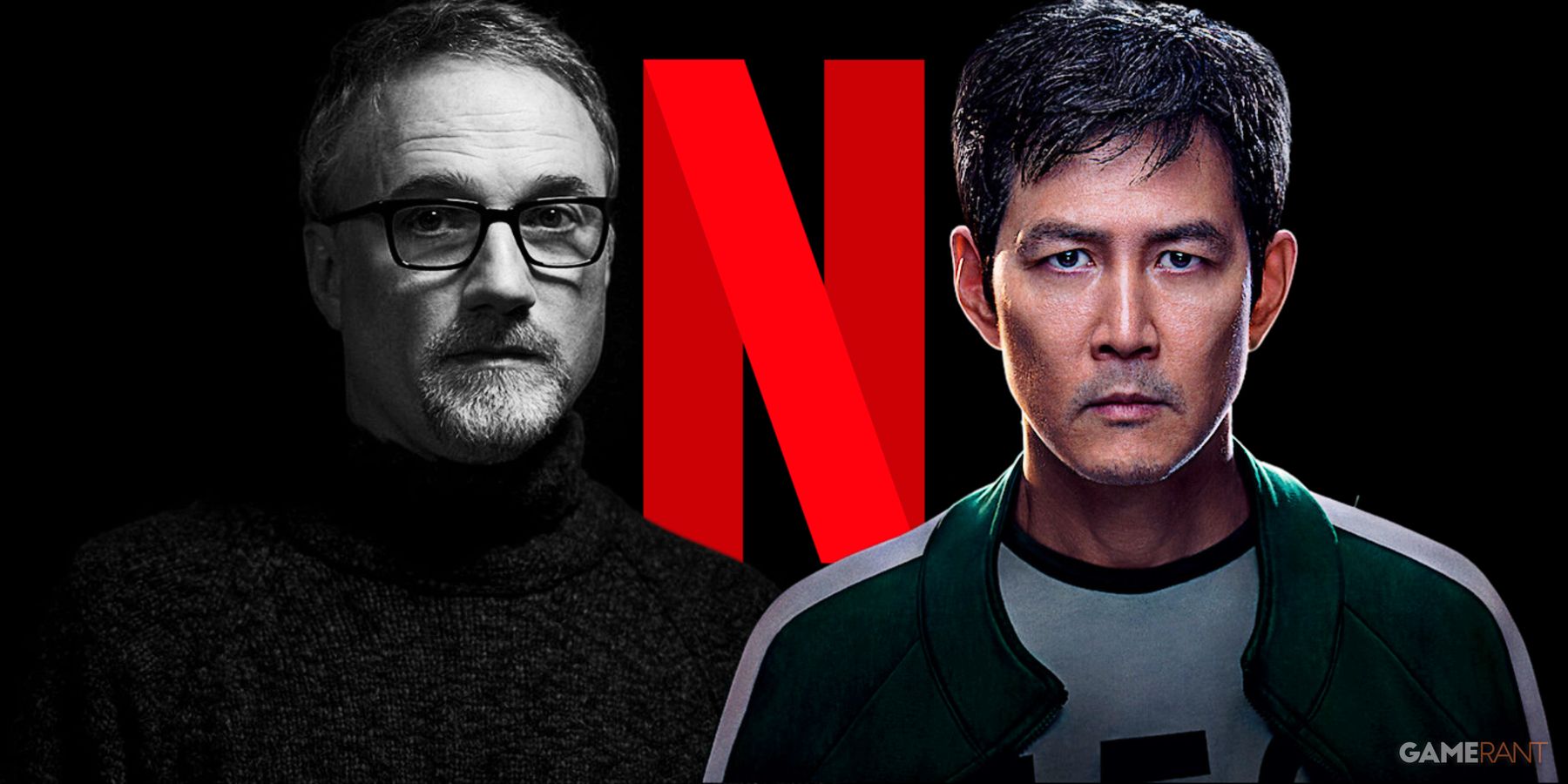 david fincher, netflix n logo, lee jung-jae as seong gi-hun in squid game