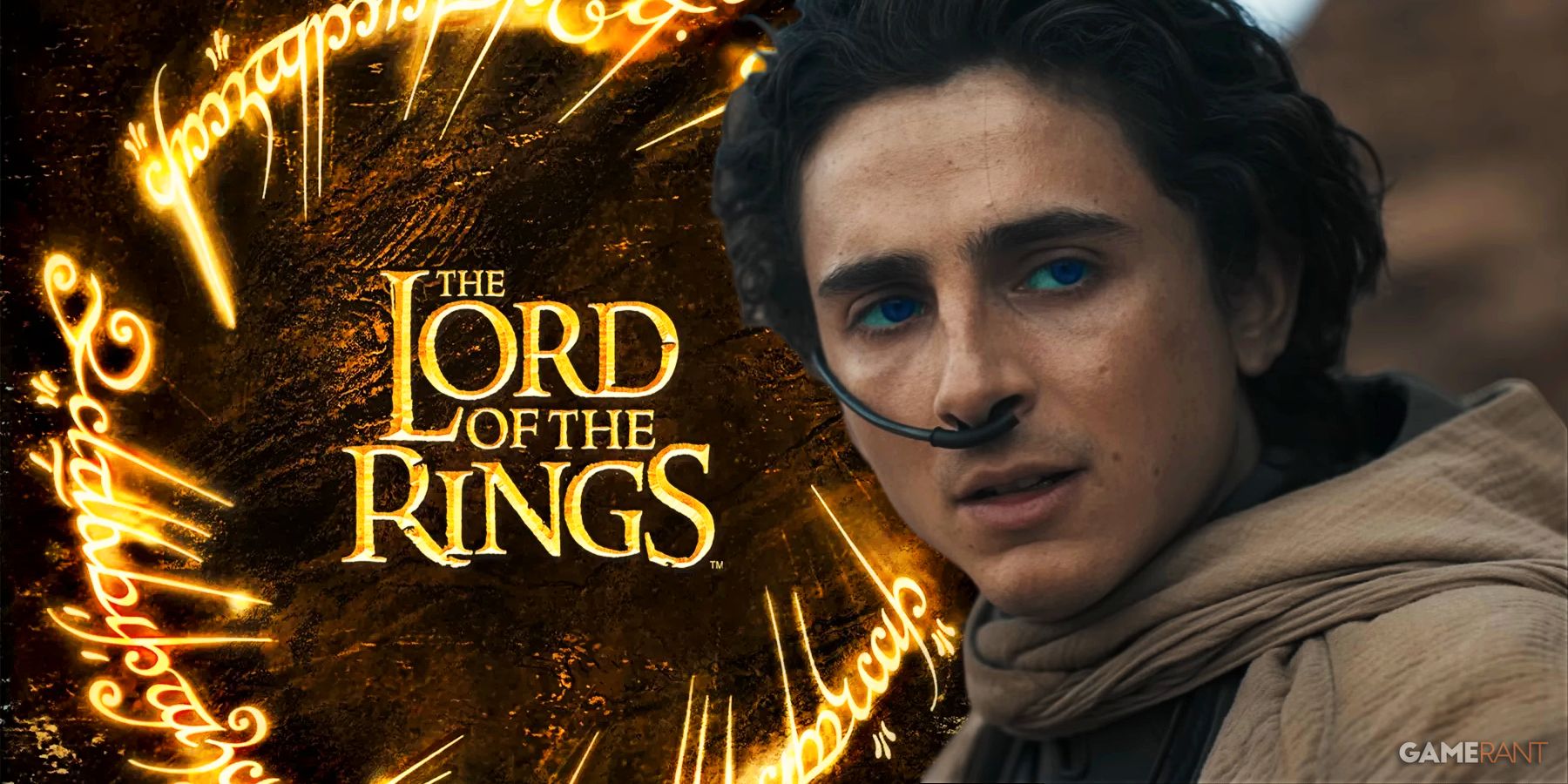 lord of the rings title logo, timothee chalamet as paul atreides in dune