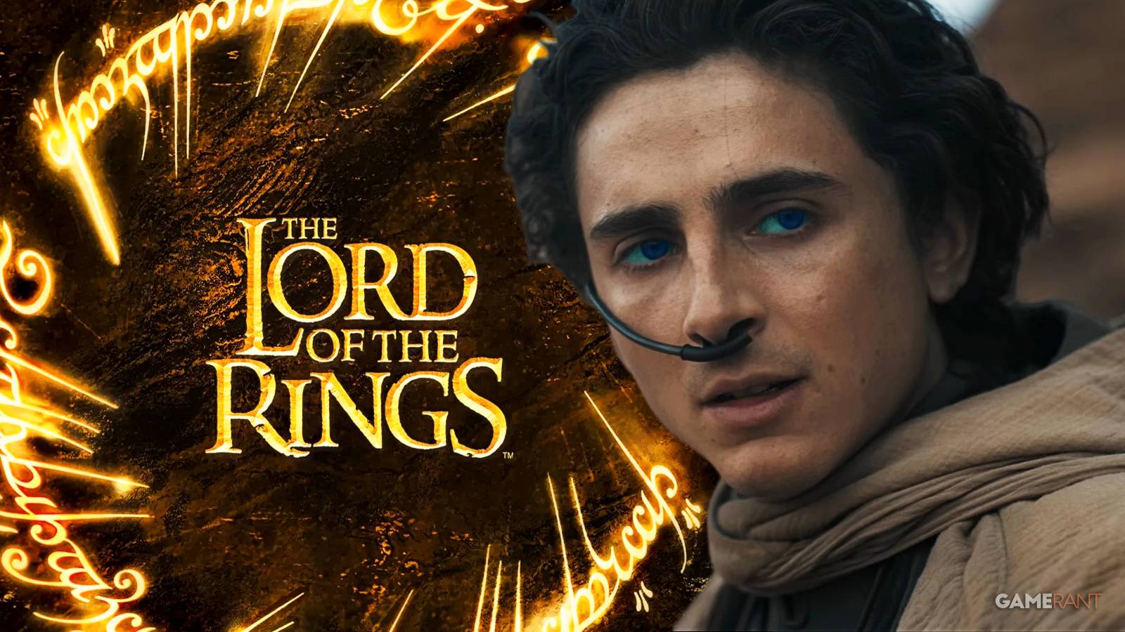 lord of the rings title logo, timothee chalamet as paul atreides in dune