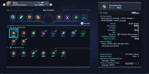 Elma using Shadowstrike art with boosted back attack damage in Xenoblade Chronicles X