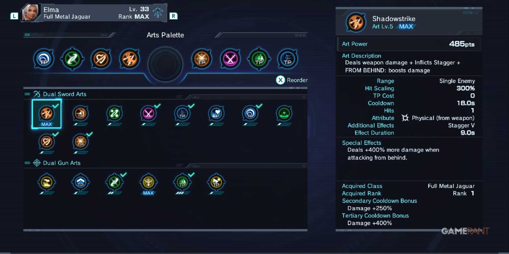 Elma using Shadowstrike art with boosted back attack damage in Xenoblade Chronicles X