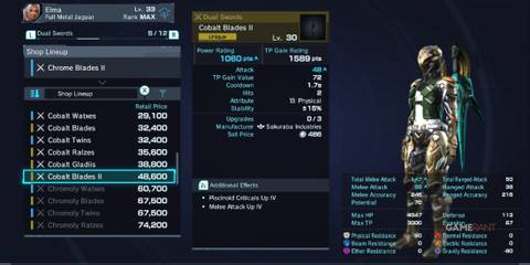 Elma wielding Cobalt Blades II with Piscinoid and melee boosts in Xenoblade Chronicles X