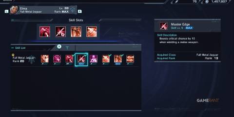 Elma with Master Edge skill active, increasing melee crit rate in Xenoblade Chronicles X