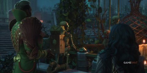 Emmrich, Manfred, and Crow Rook attend a ritual in the Memorial Gardens