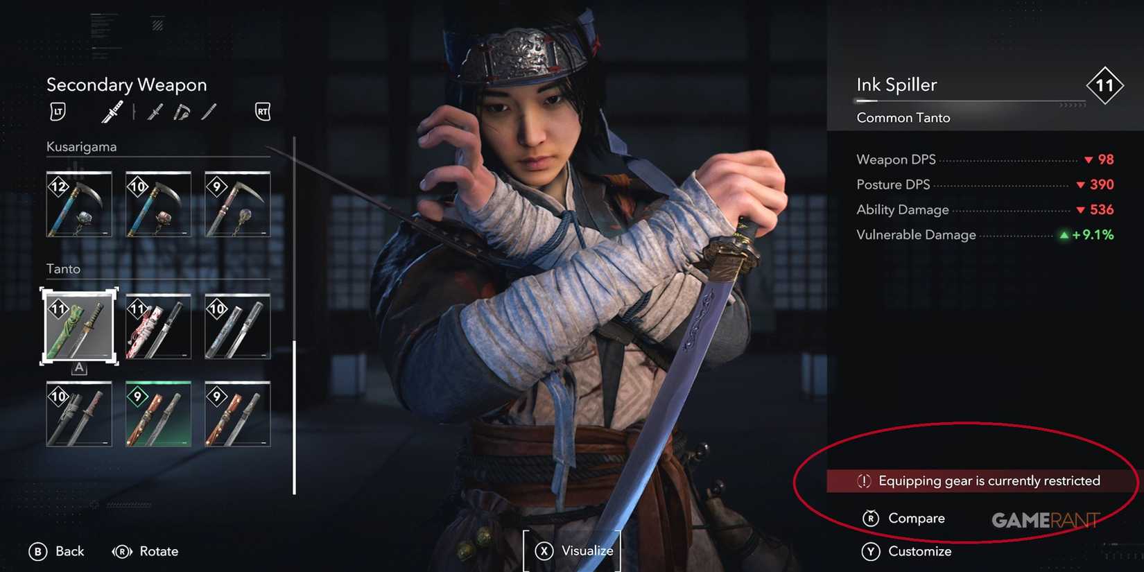 Equipping Gear Is Currently Restricted Screen Assassin's Creed Shadows-1