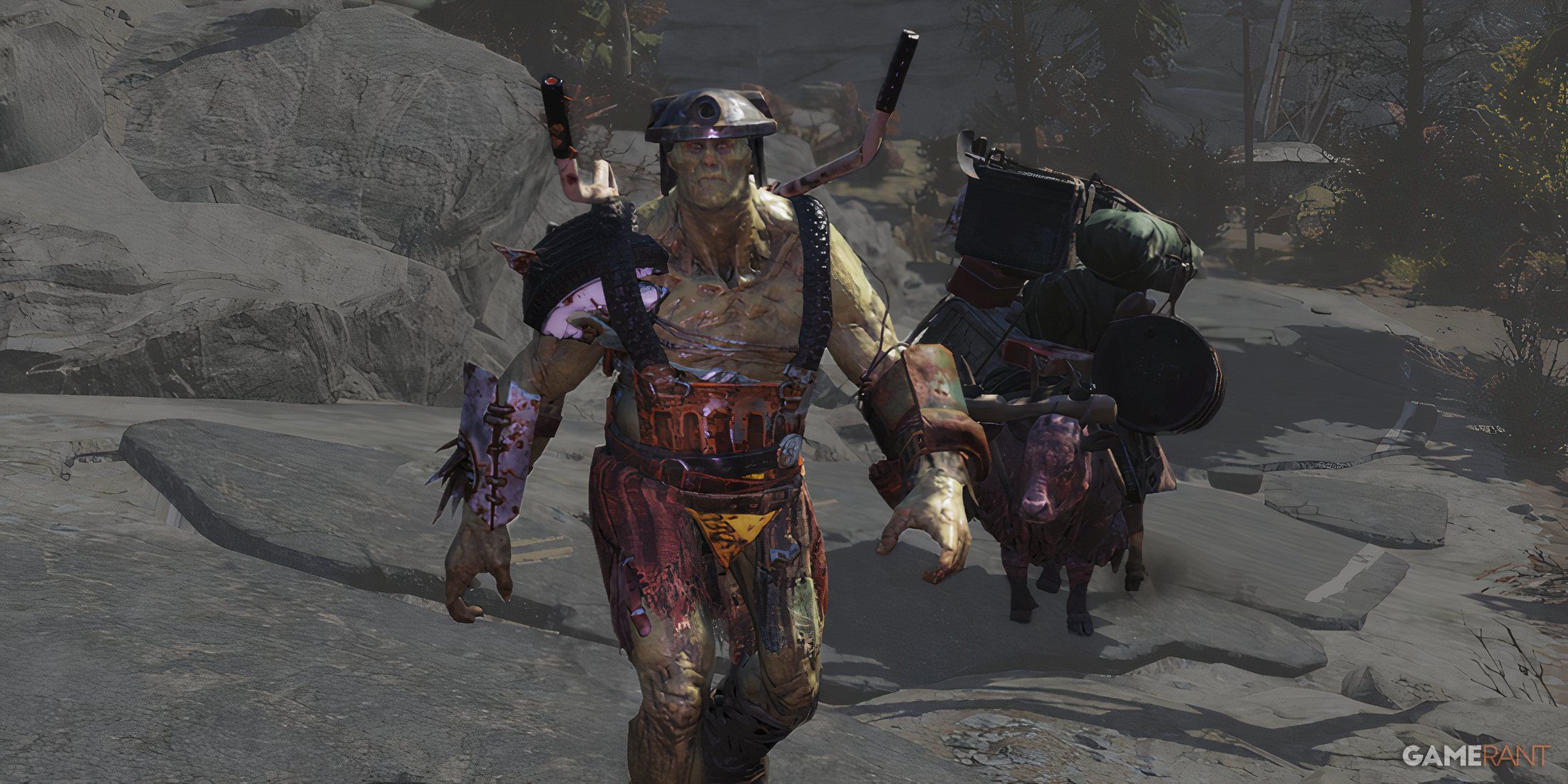 Fallout 76 Grahm Super Mutant and Chally Moo Moo Brahmin Traveling Meat Week NPCS Edit Gamerant