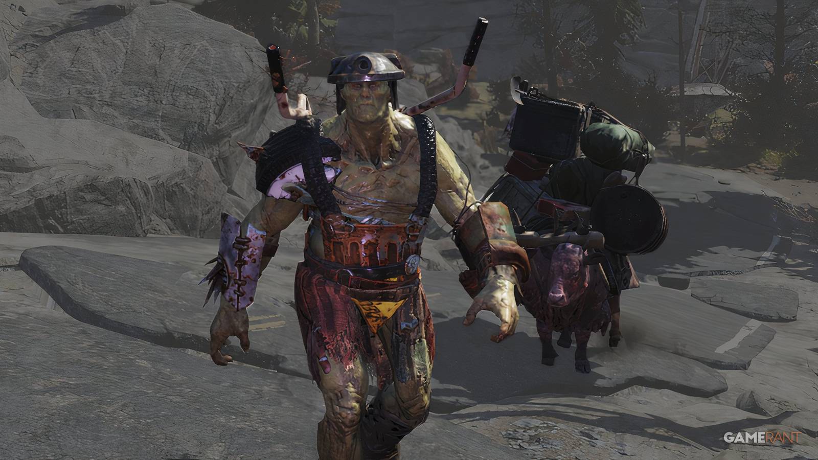 Fallout 76 Grahm Super Mutant and Chally the Moo Moo Brahmin Traveling Meat Week NPCs edit GAMERANT