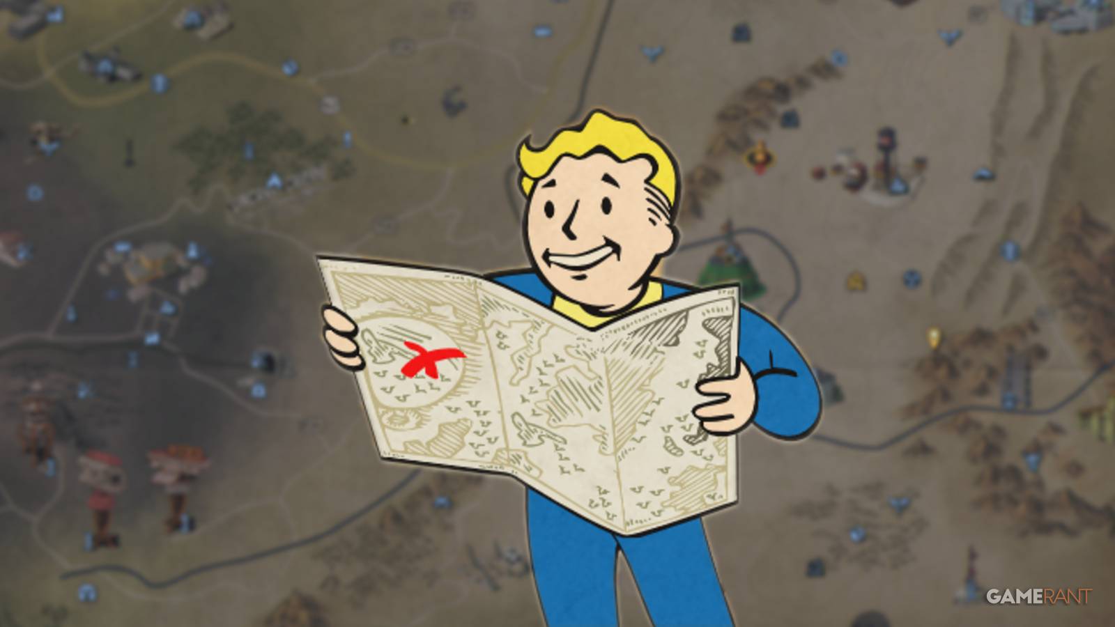 Fallout 76 New Map Locations map background with Travel Agent Perk Card art edit GAMERANT