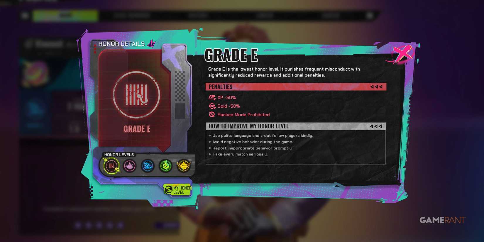 Grade E honor level card in Fragpunk