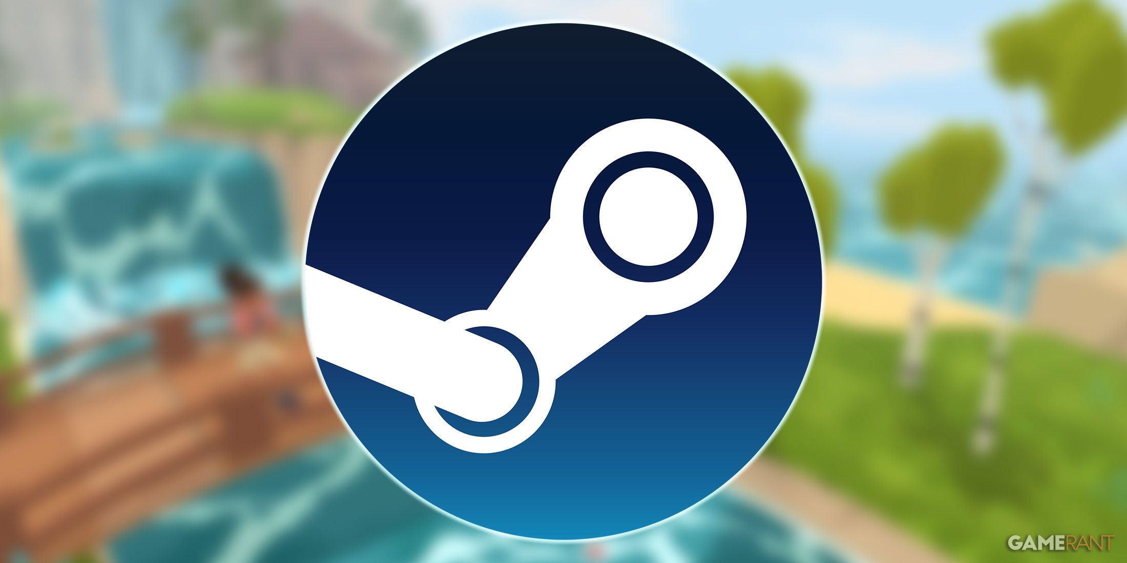 glowing Steam logo over blurred Isle of Jura fishing gameplay promo screenshot