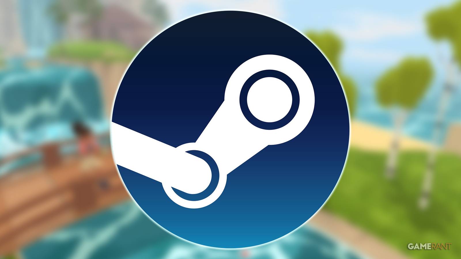 glowing Steam logo over blurred Isle of Jura fishing gameplay promo screenshot