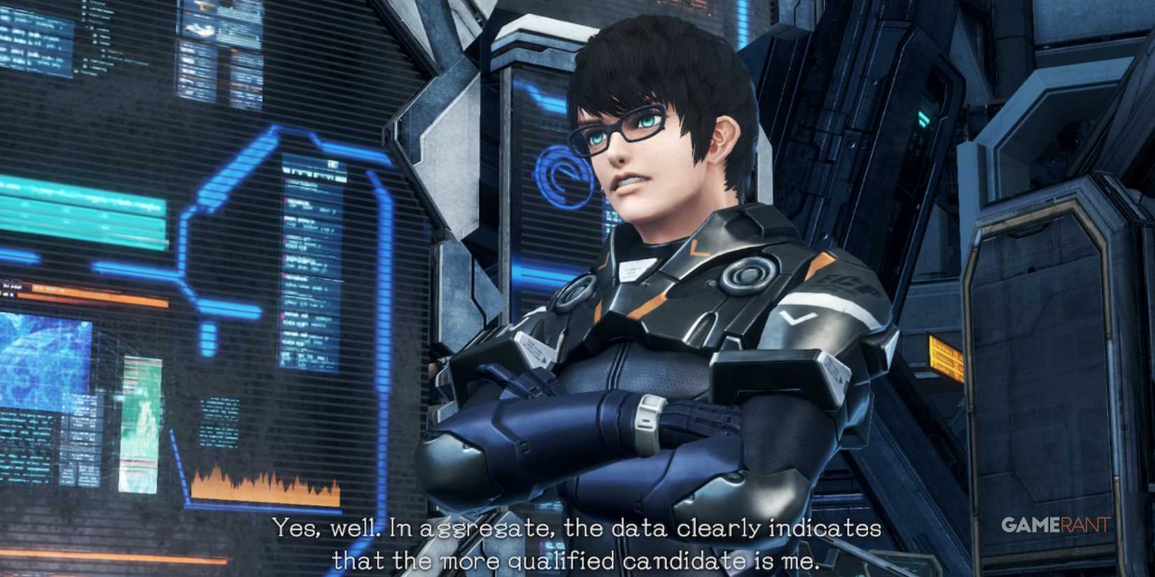 HB with arms crossed, claiming to be the most qualified candidate in Xenoblade Chronicles X
