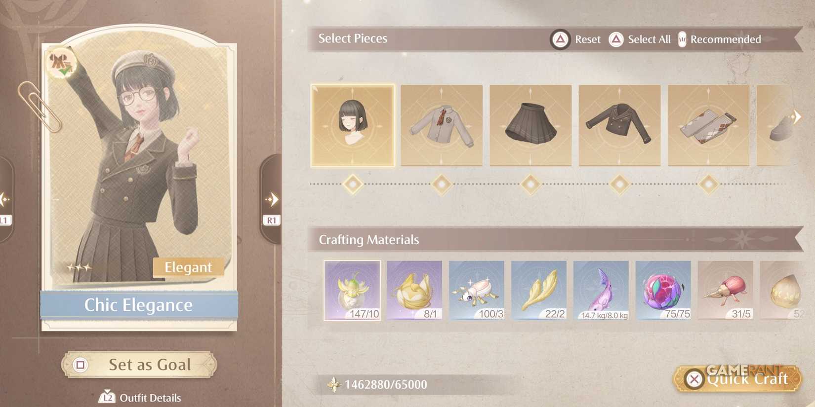 how to craft chic elegance outfit in infinity nikki