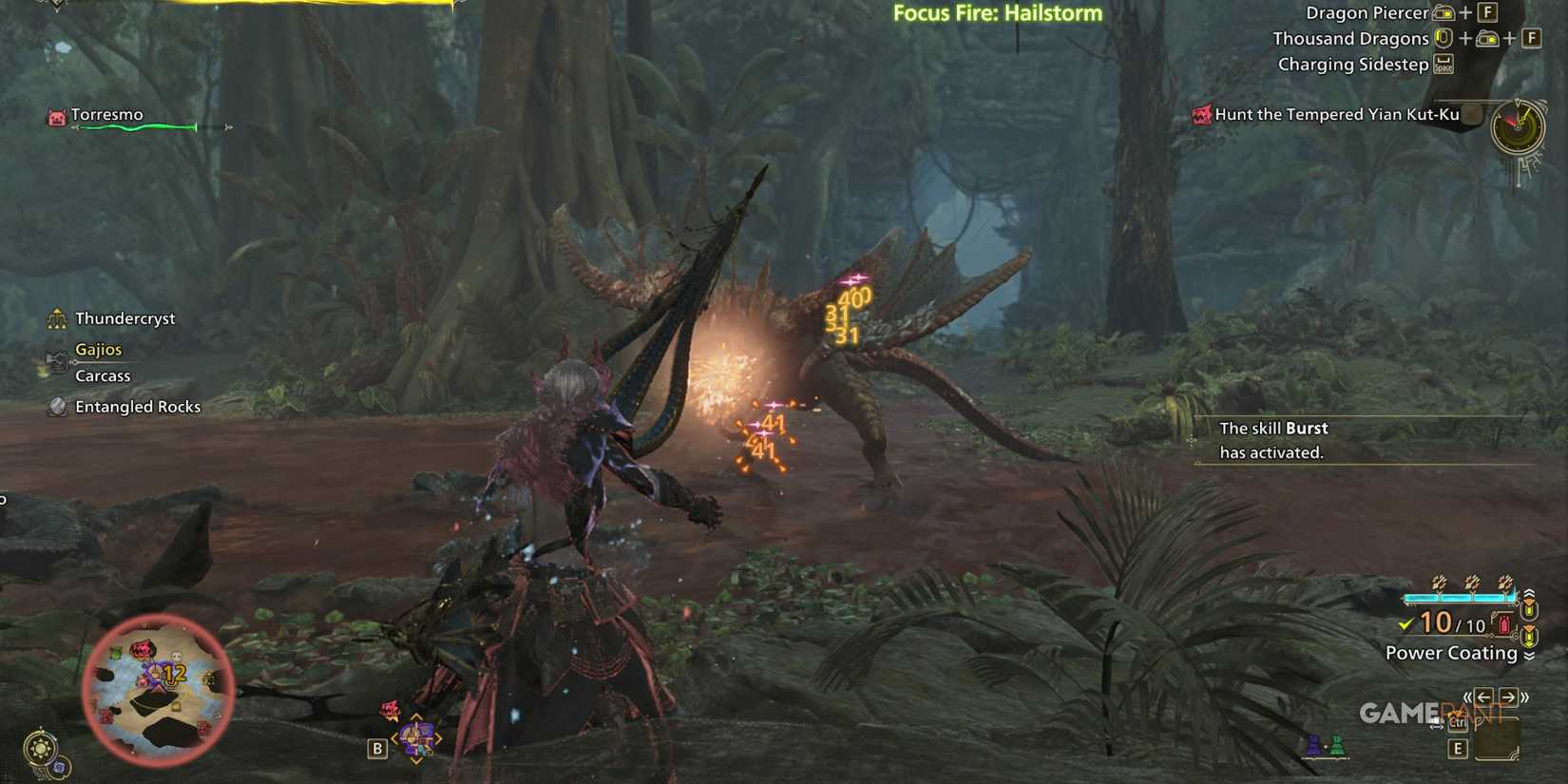 Hunter lands precise shots on Yian Kut-Ku, demonstrating an optimized high-rank bow setup in Monster Hunter Wilds