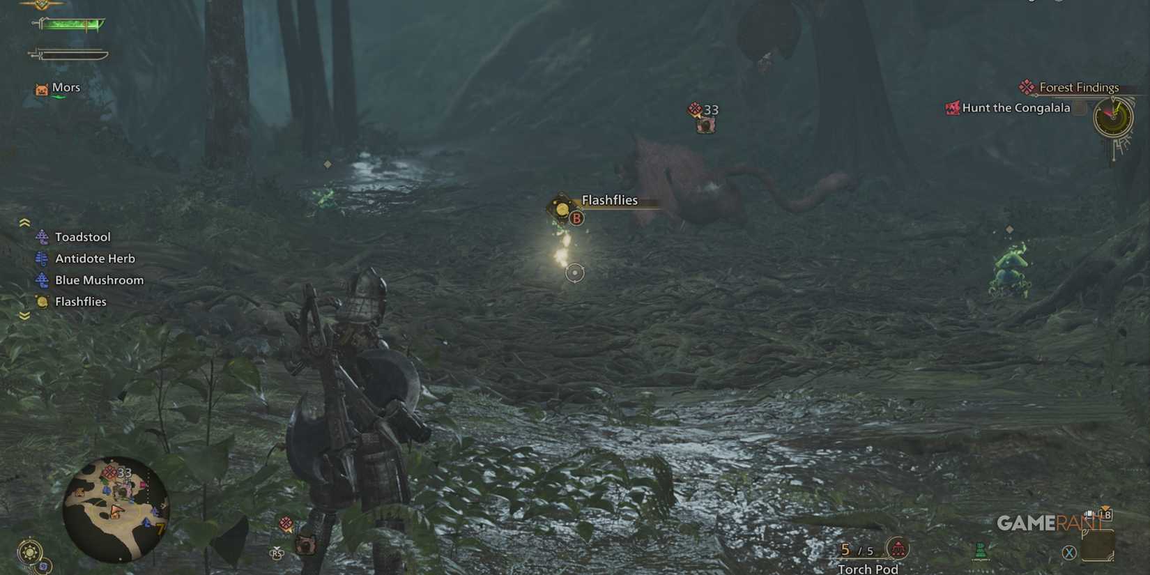 Hunter using flashflies in Monster Hunter Wilds to gain a tactical advantage in a monster battle