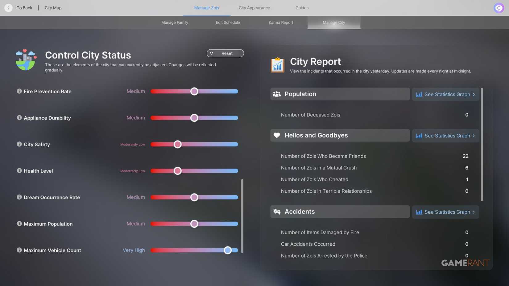 InZOI Manage City Settings