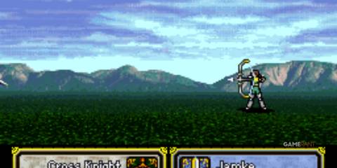 Jamke fires an arrow in Fire Emblem Genealogy of the Holy War, a tactical RPG about war and strategy