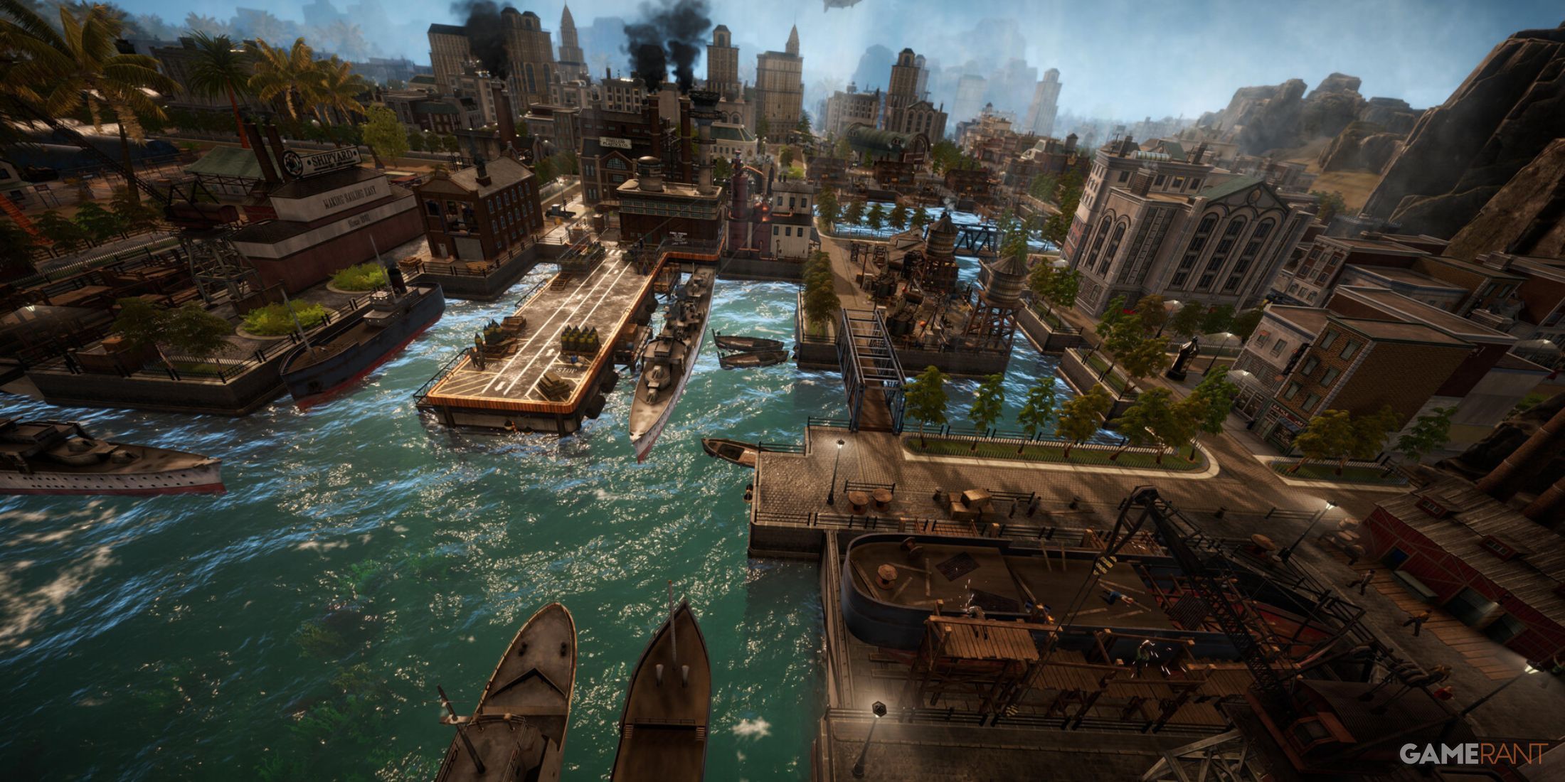 Kaiserpunk harbor in a city