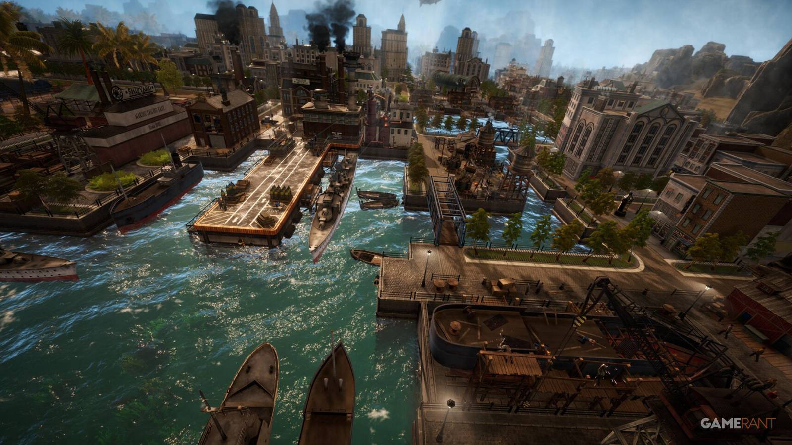 Kaiserpunk harbor in a city