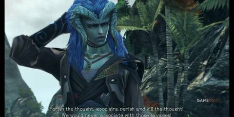 L reacts with surprise and confusion during a cutscene in Xenoblade Chronicles X Definitive Edition on Mira