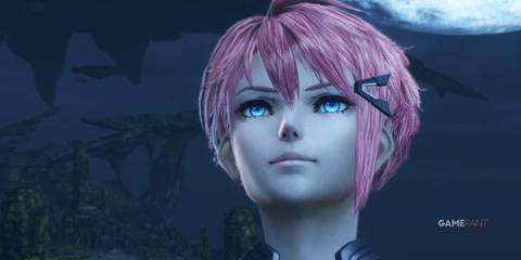 Liesel looks up with determination under a night sky on Mira in Xenoblade Chronicles X Definitive Edition