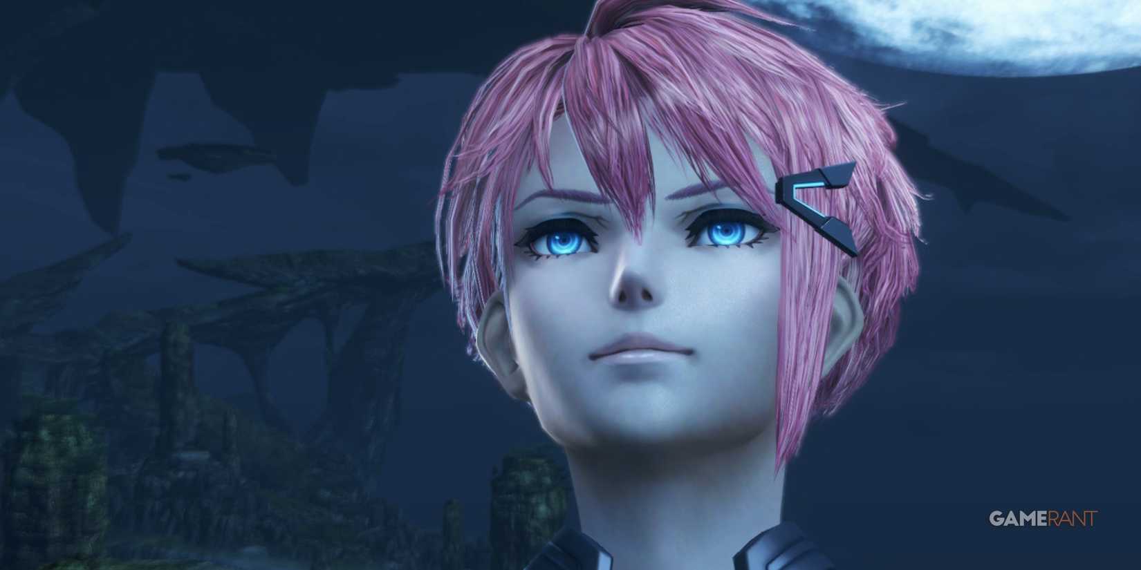Liesel looks up with determination under a night sky on Mira in Xenoblade Chronicles X Definitive Edition