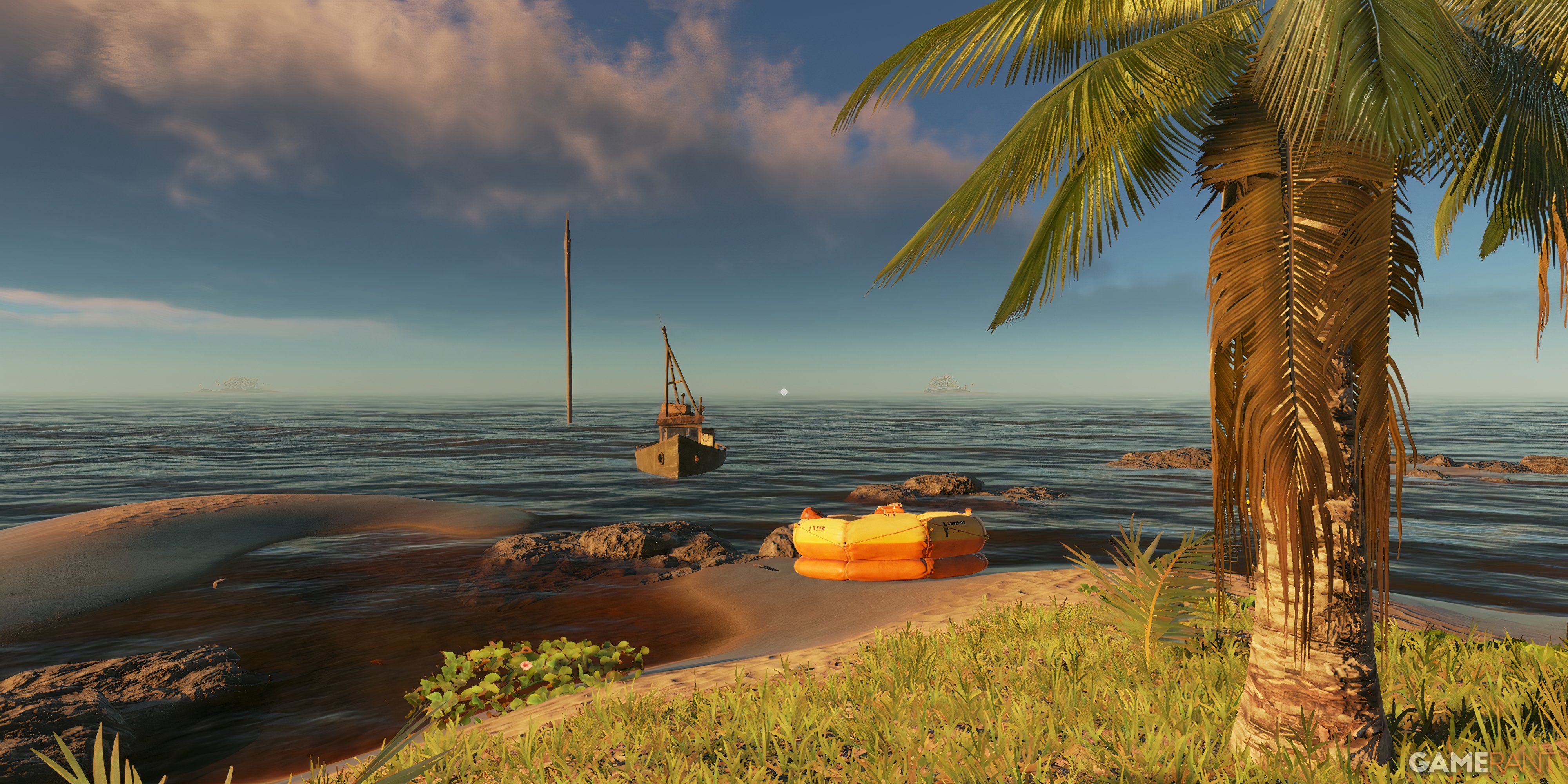 10 Best Survival Games of the 2020s So far A washed up inflatable boat on a tropcial beach