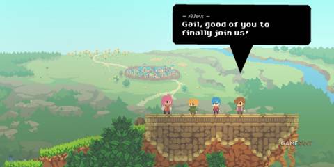 10 Best Metroidvanias of the 2020s (So Far) Gail and her friends stand on platform wiht their village in the background