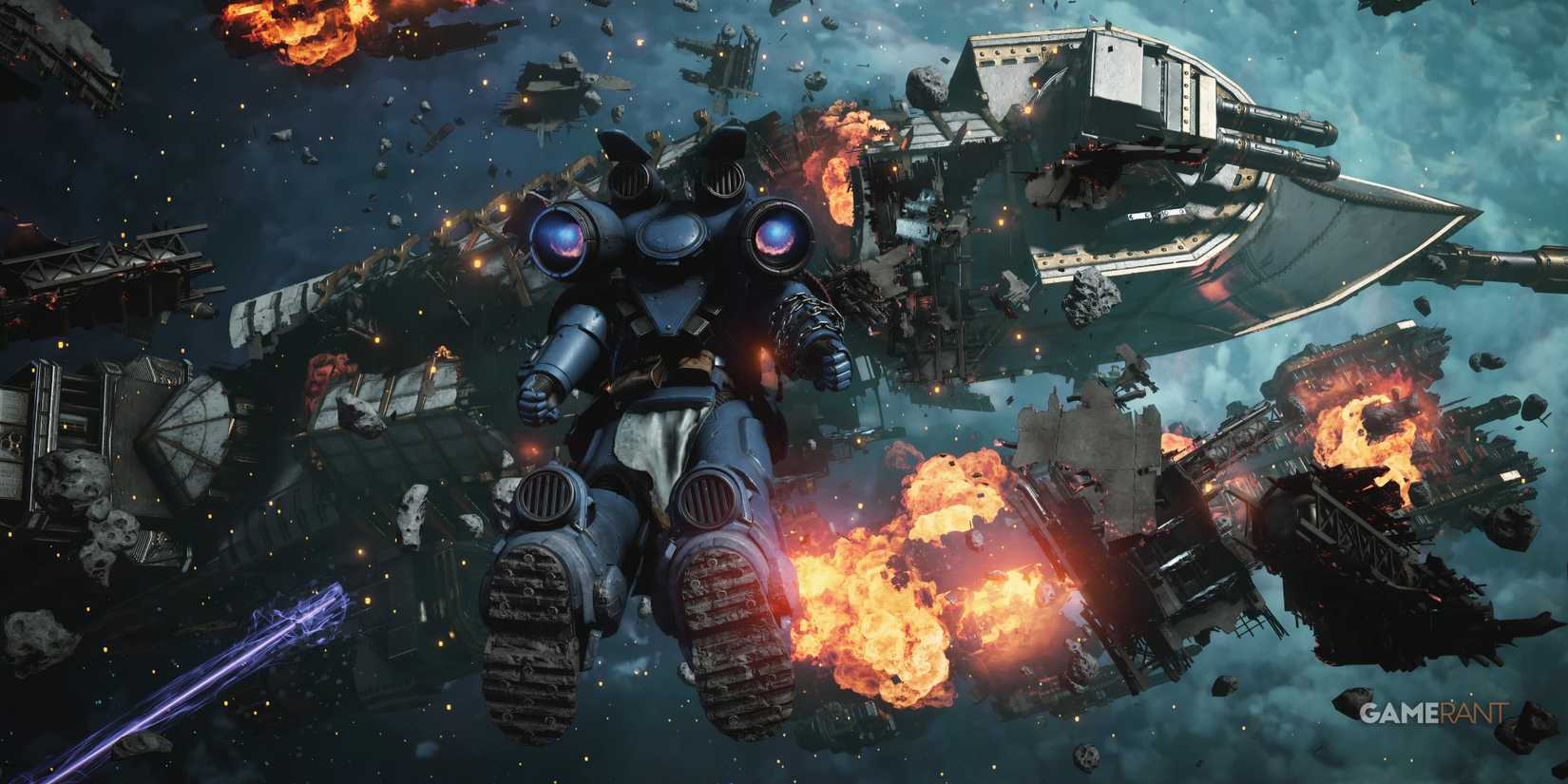 Warhammer 40K: 8 Things Space Marine 3 Can Improve Titus flies through space during a large scale space battle