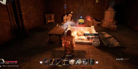Lord Of The Rings: Return To Moria - Best Base Locations PLayer stands next to a burning hearth