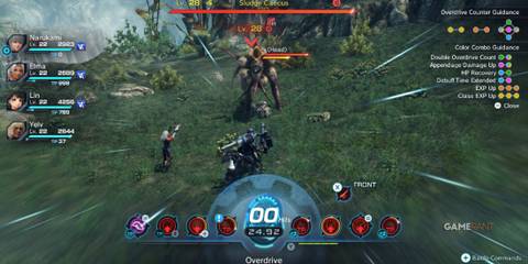 Overdrive activated in battle with Lin and squad, showcasing best build for Lin in Xenoblade Chronicles X Definitive Edition