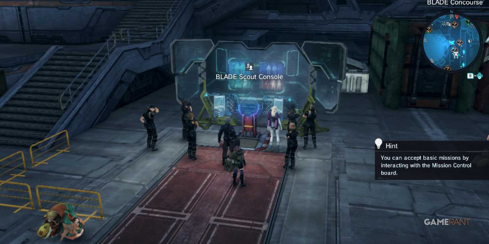 Players accessing BLADE Scout Console in New Los Angeles to recruit Avatars in Xenoblade Chronicles X
