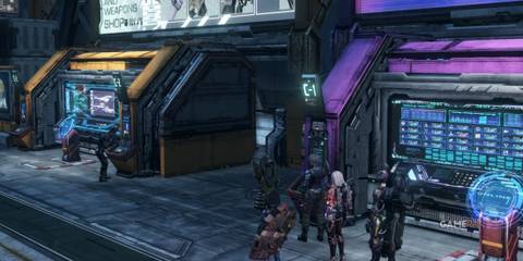 Players accessing console terminals to progress Skell License quests in Xenoblade Chronicles X Definitive Edition