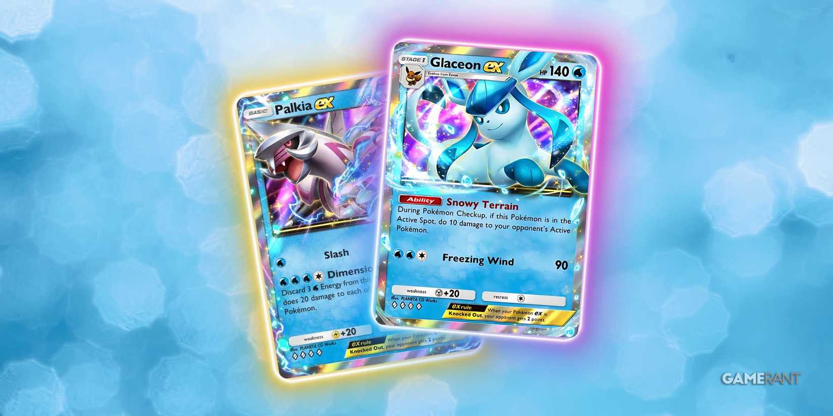 glaceon ex and palkia ex cards in pokemon tcg pocket.