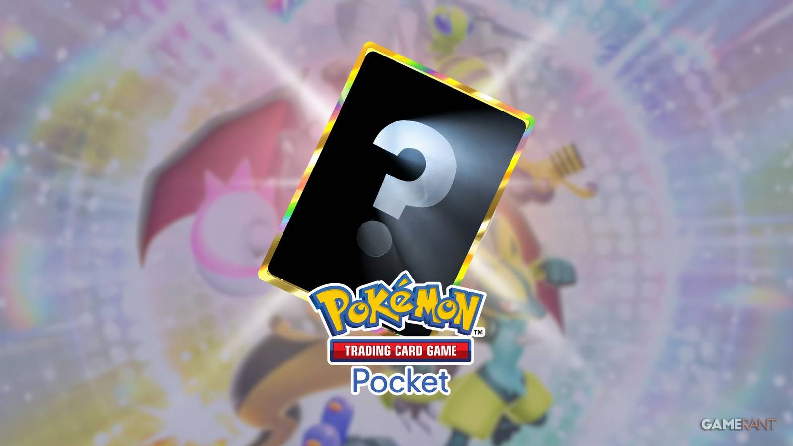 a secret crown rarity card next to pokemon tcg pocket logo.
