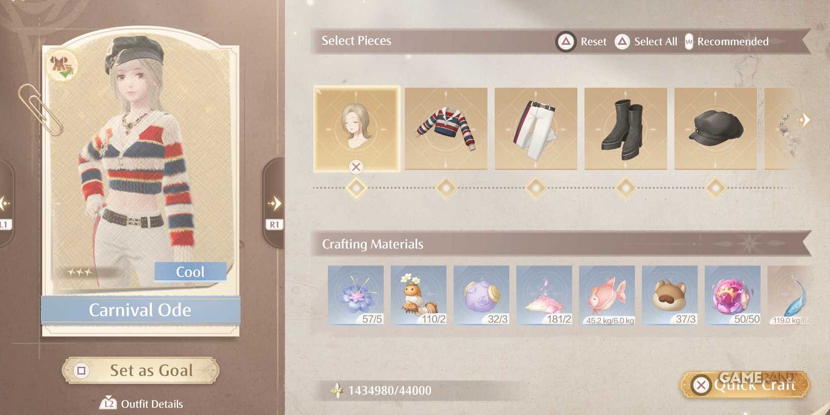 required materials to craft carnival ode in infinity nikki