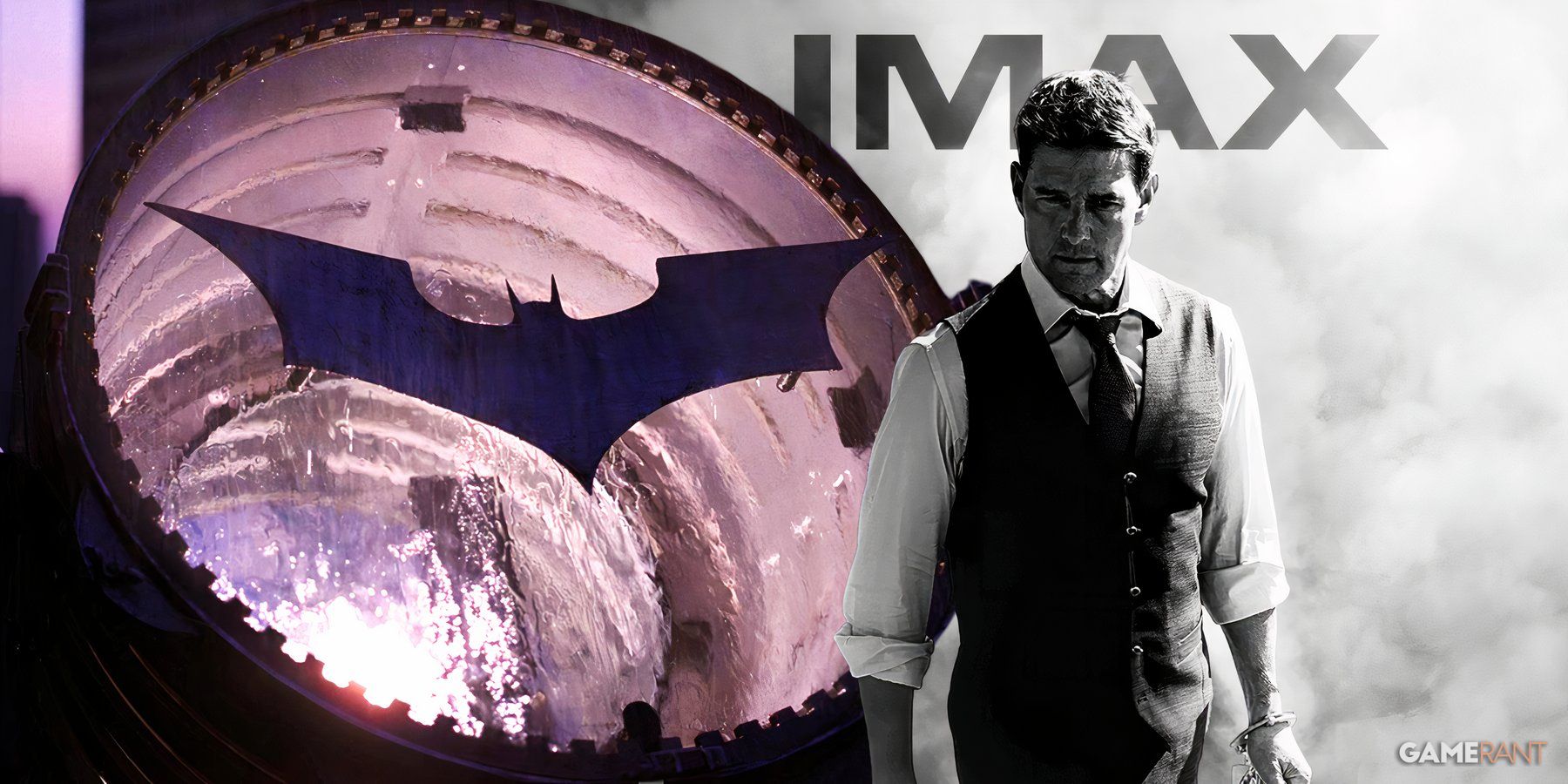 bat signal in the dark knight, tom cruise as ethan hunt in mission impossible, imax logo